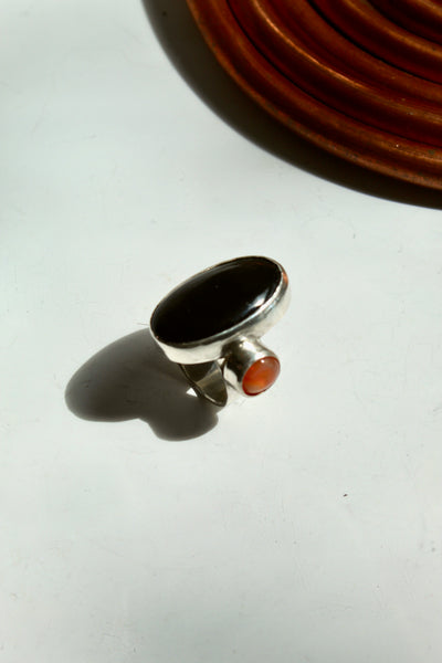 Obsidian and Fire Opal Ring